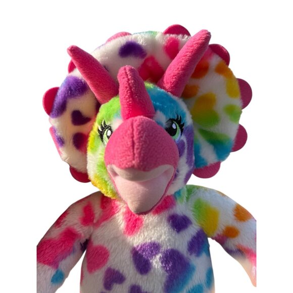Rainbow Hearts Triceratops Dinosaur Plush Stuffed Security Support Pet Toy - Picture 3 of 16